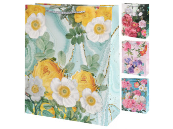 Пакет подарочный бумажный M "Flowers 3D" 26х32х10см, R34427-M