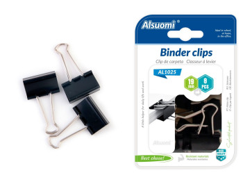 Затискач для паперу Binder 19 мм, 8 шт, чорний