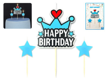 Набір свічок для торта "Happy Birthday", 3 шт