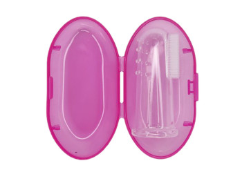 Силіконова зубна щітка на палець в футлярі. Рожевий. MegaZayka 0706