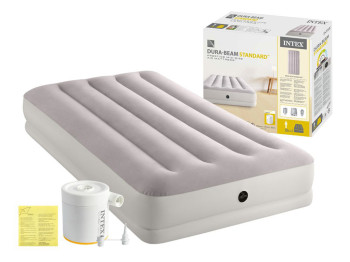 Надувний матрац Intex 64177, USB 5В, 2A, зовнішній насос, 191×99×30см, колір сірий