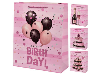 Пакет подарочный бумажный L Happy birthday 30х41.5х12см, R98469-L
