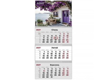 Календарь настенный квартальный 2027 год, 3 пружины, Romantic 3, Axent 8803-27-36-A