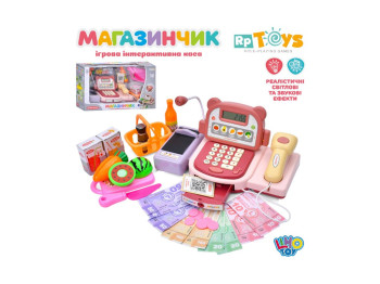 Кассовый аппарат игровой, калькулятор, микрофон, сканер, продукты, деньги, звук, свет