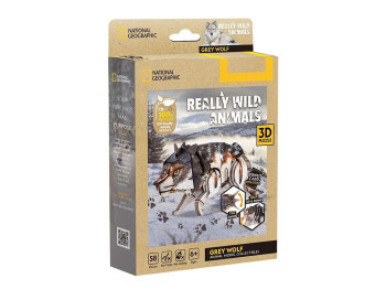 3D пазл конструктор Grey Wolf National Geographic, 16 см, об'ємна модель, Cubic Fun