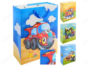 Пакет подарочный бумажный "Машинки 3D" 26х10х32см BK9185-4M