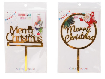 Топпер для торта "Merry Christmas"/"Happy Birthday" 8820-002, микс видов (цена за 1шт.)