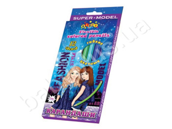 Набор пластиковых цветных карандашей 12шт, Super model, KIDIS 13320