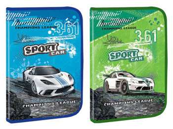 Папка А4 на молнии пластиковая с глиттером Sport Car, KIDIS 7159