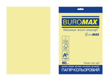 Цветная бумага BUROMAX EUROMAX PASTEL, A4, желтая, 80 г/м², 20 листов