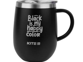 Термокружка чёрная Black is my happy color 360 мл. Kite K22-378-01-2