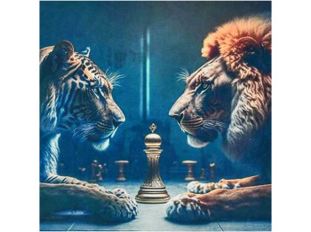 Алмазная картина Тигр со львом 30х30 см, Strateg