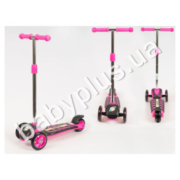 Самокат, большой колеса ПУ (пер120мм, задн80мм), руль до 76см, цвет розовый