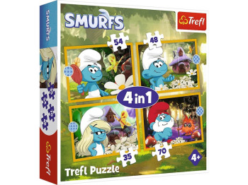 Пазлы 4 в 1 Trefl The Smurfs Жизнь в деревне смурфов, 35, 48, 54, 70 элементов