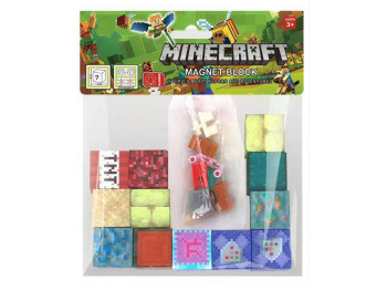 Магнитный конструктор Minecraft, 12 магнитных блоков и минифигурка