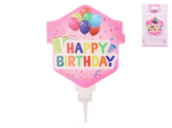 Свеча декоративная для торта "Happy Birthday", 11,7см, розовая