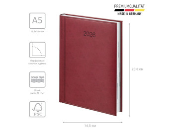 Ежедневник Brunnen Standard Torino Trend 2026, A5, марсала