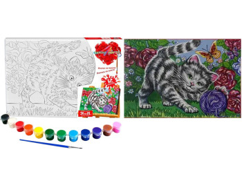 Набор для творчества Роспись на холсте Canvas Painting Котёнок в цветах 31X21см. Danko Toys PX-06-08