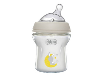 Бутылка стеклянная Natural Feeling NEW, 150 мл, 0 мес+, медленный поток, серая, Chicco
