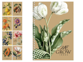 Зошит А5 на спiралі We Grow Ideas, 96 аркушів, у клітинку, крафт-картон, мікс видів