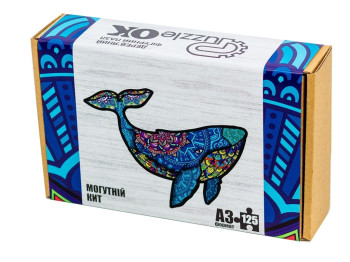 Фигурный деревянный пазл Могучий Кит A3, в картонной упаковке, PuzzleOK