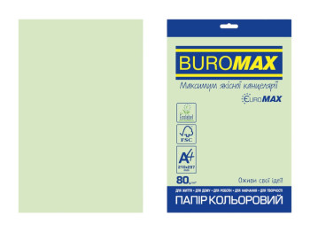 Цветная бумага BUROMAX EUROMAX PASTEL, A4, светло-зеленая, 80 г/м², 20 листов