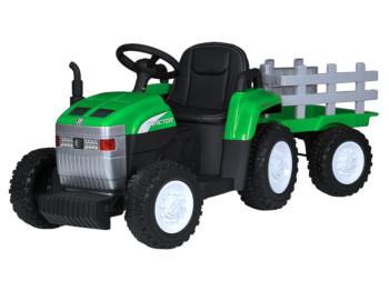 Трактор дитячий Bambi Racer, з причепом, 2 мотори 45W, акумулятор 12V7AH, MP3, USB, EVA-колеса, зеле