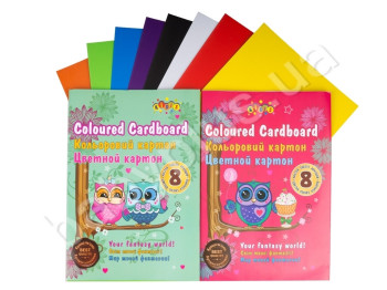 Картон цветной А4, 8 цветов, CUTE LITLE OWL, KIDIS 13242