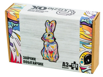 Фигурный деревянный пазл Зайчик A3, в картонной упаковке, PuzzleOk
