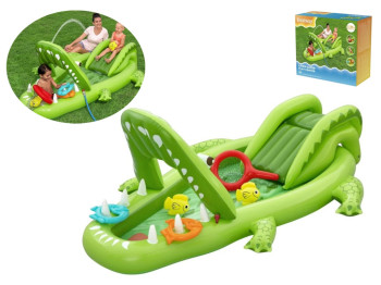 Центр игровой Bestway 53169 надувной, Крокодил/Аллигатор, 234х163х87см, 152л, горка, распылите