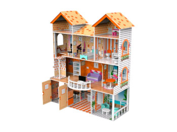 Дом для кукол деревянный TX1283, 126 см, 3 этажа с мебелью, BabyToys