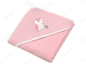Полотенце велюровое с капюшоном розовое Сова 100х100 см. BabyOno 540/03