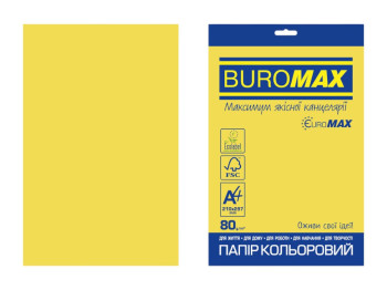 Цветная бумага BUROMAX EUROMAX INTENSIVE, A4, желтая, 80 г/м², 20 листов