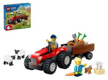Конструктор LEGO City Червоний фермерський трактор із причепом і вівцями, 116 деталей