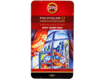 Карандаши цветные художественные POLYCOLOR 12 цветов. Металлическая упаковка. Koh-i-Noor 3822012002P