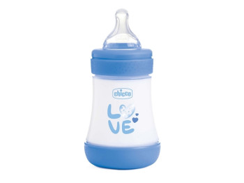 Пляшечка пластикова PERFECT 5  Love, 150 мл 0міс+, блакитна, Chicco
