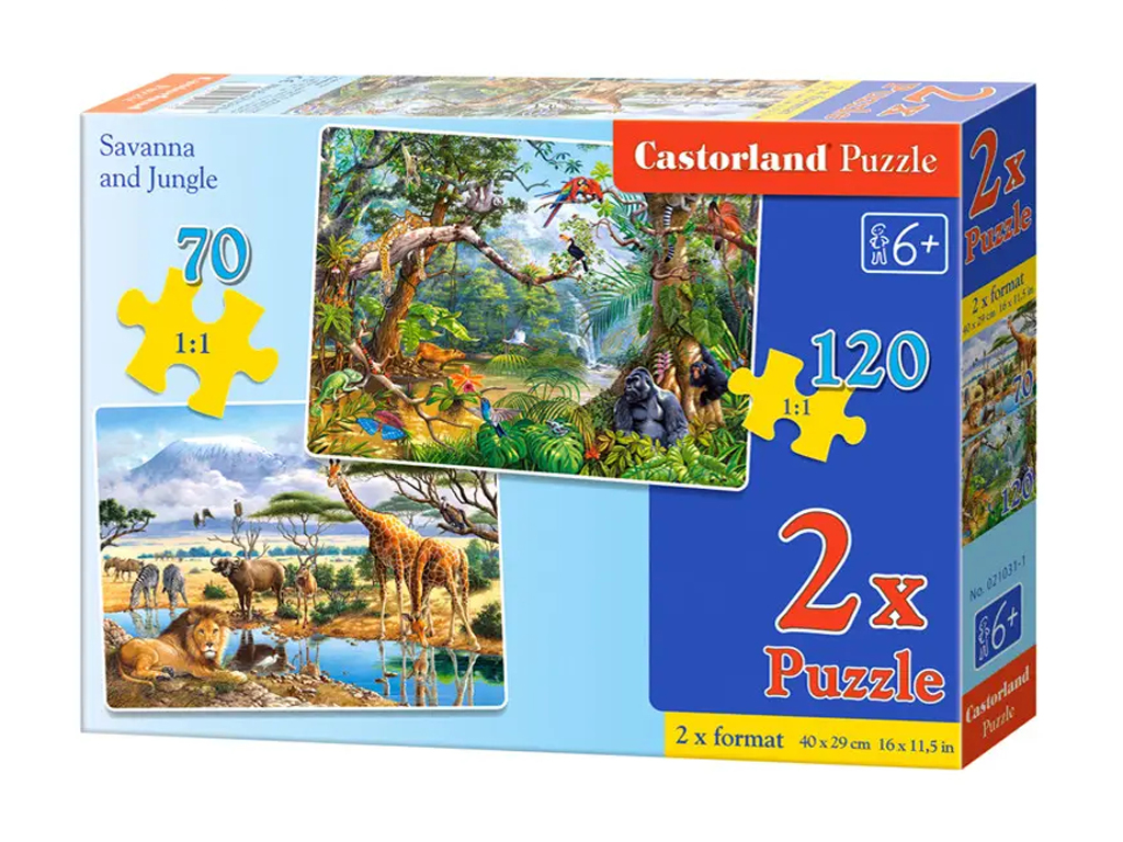 Пазлы Сафари, джунгли, 2х Puzzle, 70, 135 элементов, Castorland B-021031