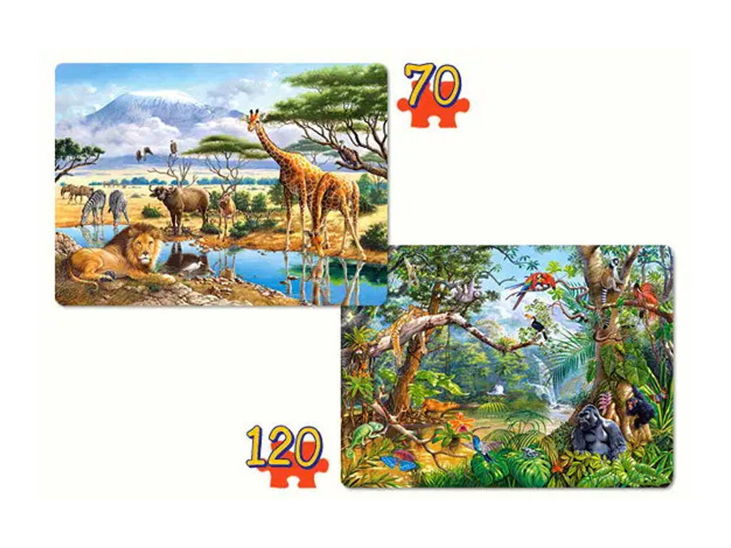 Пазлы Сафари, джунгли, 2х Puzzle, 70, 135 элементов, Castorland B-021031