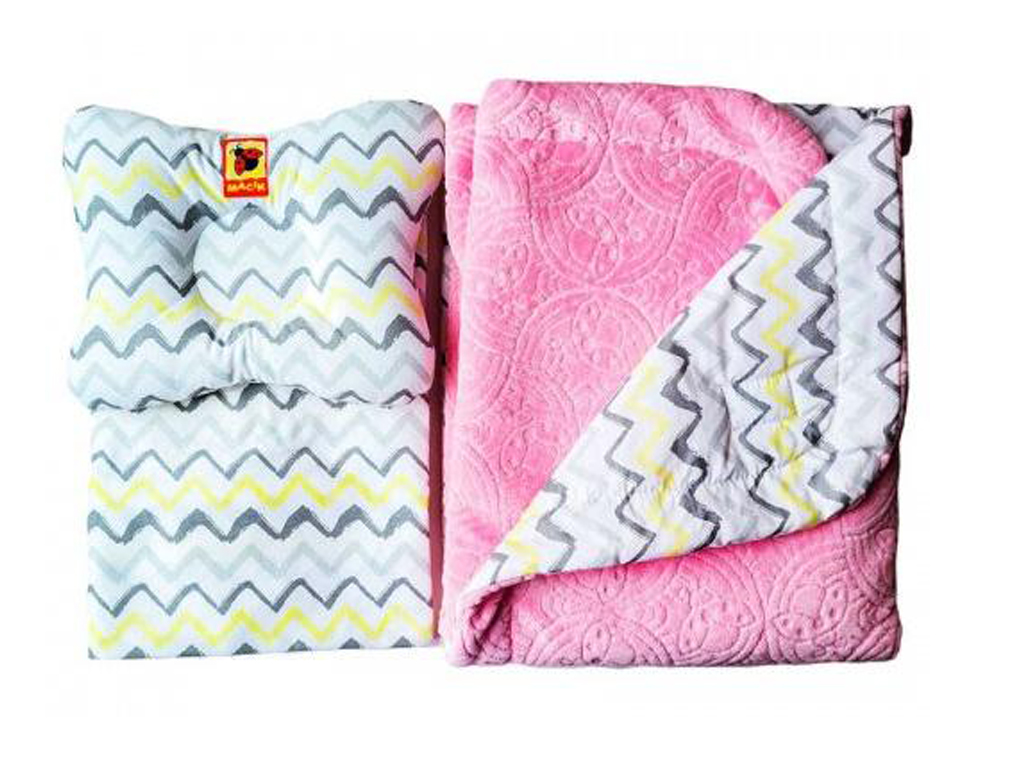 Текстильний набір Сонечко рожеве Bed Set Newborn, подушка, ковдра, простирадло, Macik