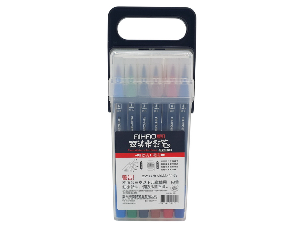 Фломастеры двойные мягкий и твёрдый. AIHAO AH-CP-600-18