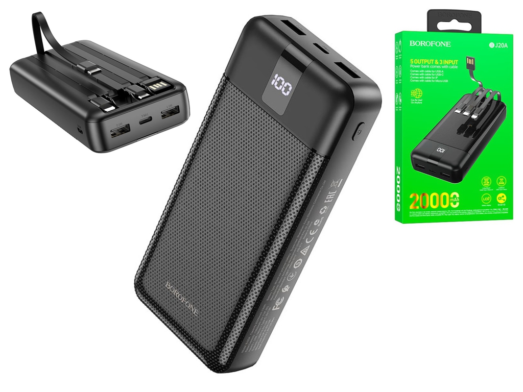 Повербанк с кабель 20-Ah, Borofone 82730 Black