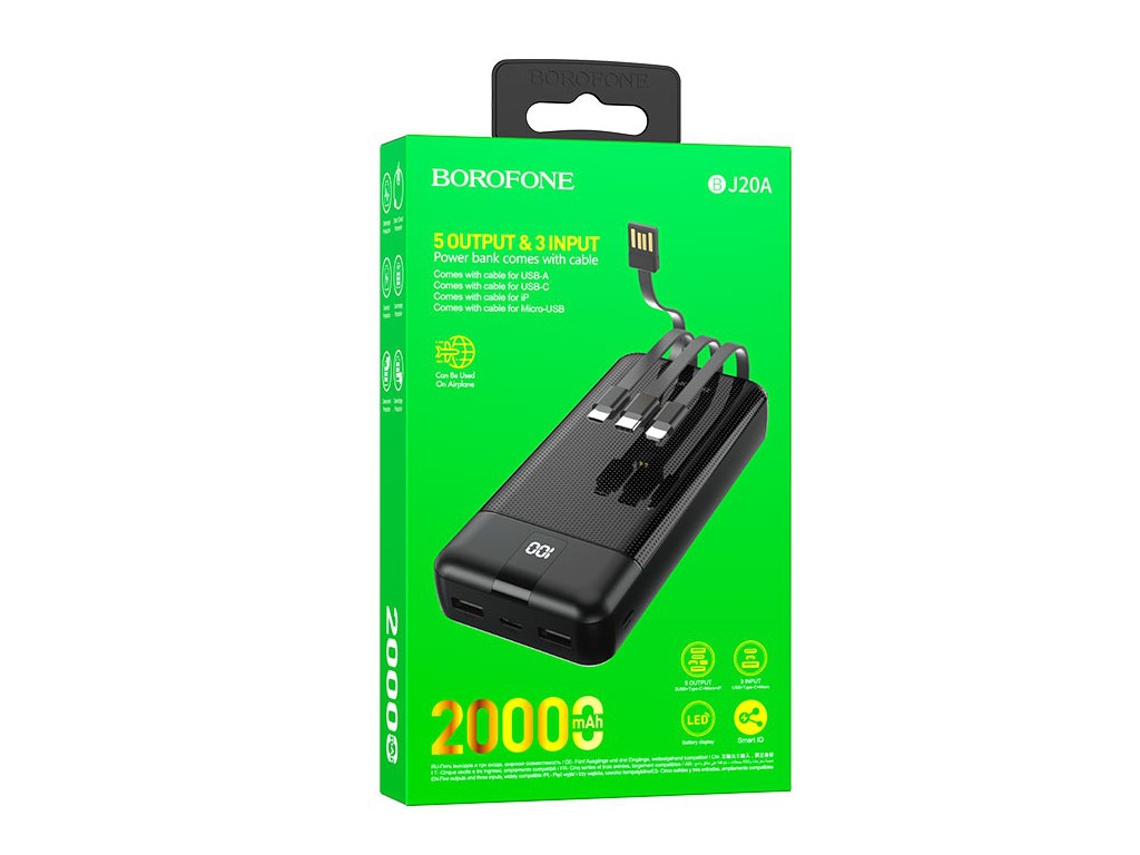 Повербанк с кабель 20-Ah, Borofone 82730 Black
