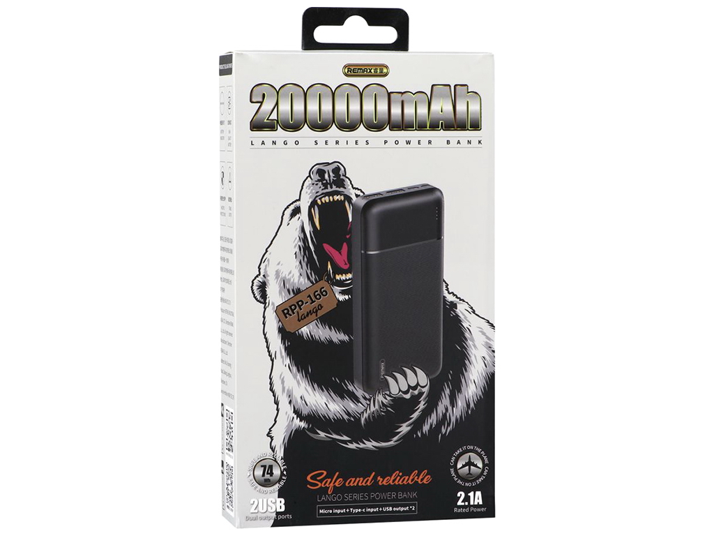 Повербанк RPP166 2.1A 20m-An, Remax 855 Black