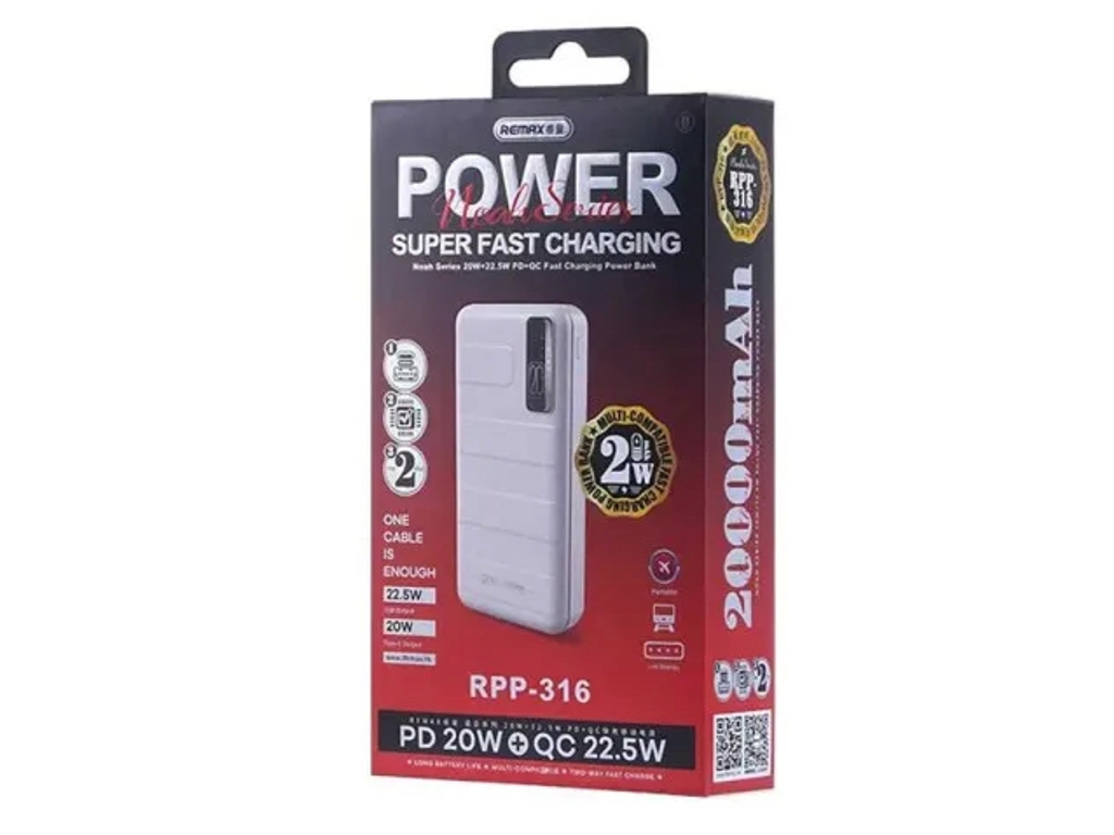 Повербанк RPP316 PD20W+QC22.5W 20m-An, Remax 541 White