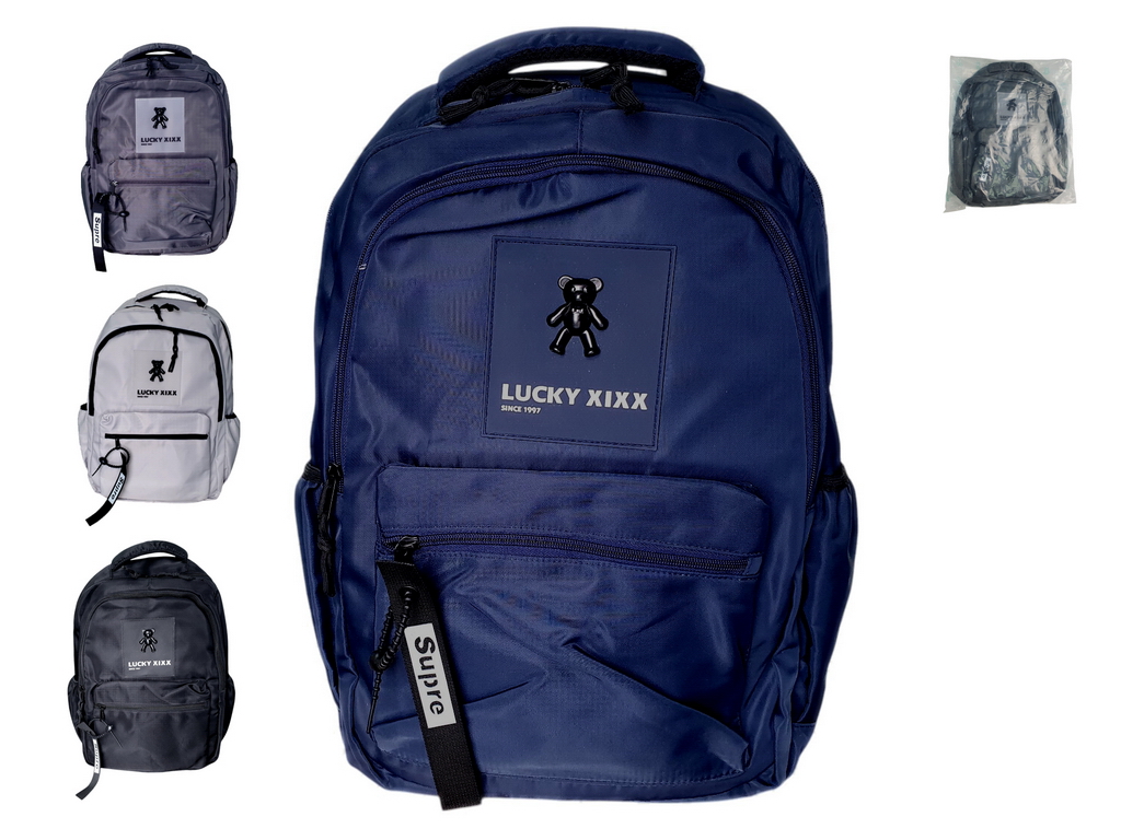 Рюкзак шкільний Lucky XIX з нашивкою ведмедик, мікс кольорів