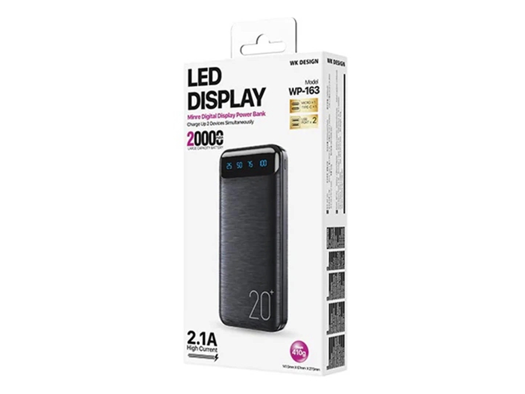 Повербанк WP-163 2.1A 20m-An, WK Design 3535 Black