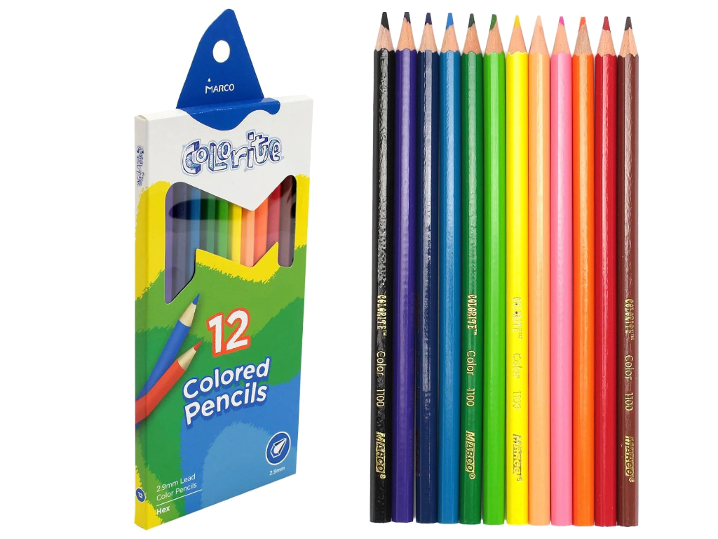 Набор цветных карандашей 12 цветов шестигранных Colorite в картонной коробке. Marco 1100-12