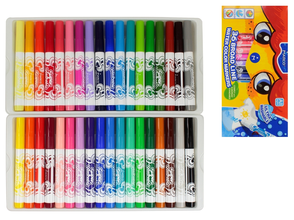 Набор водных фломастеров 36 цветов Super Washable Jumbo. Marco 1632-36CB