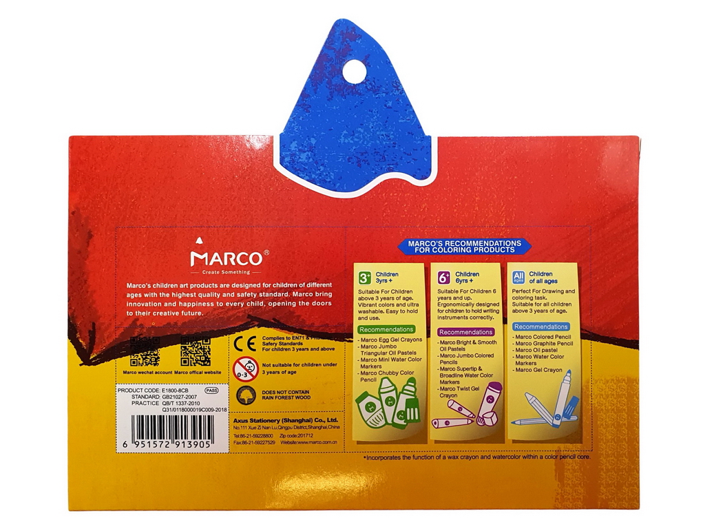 Карандаши акварельные 8 цветов Jumbo. Marco 1800-8CB