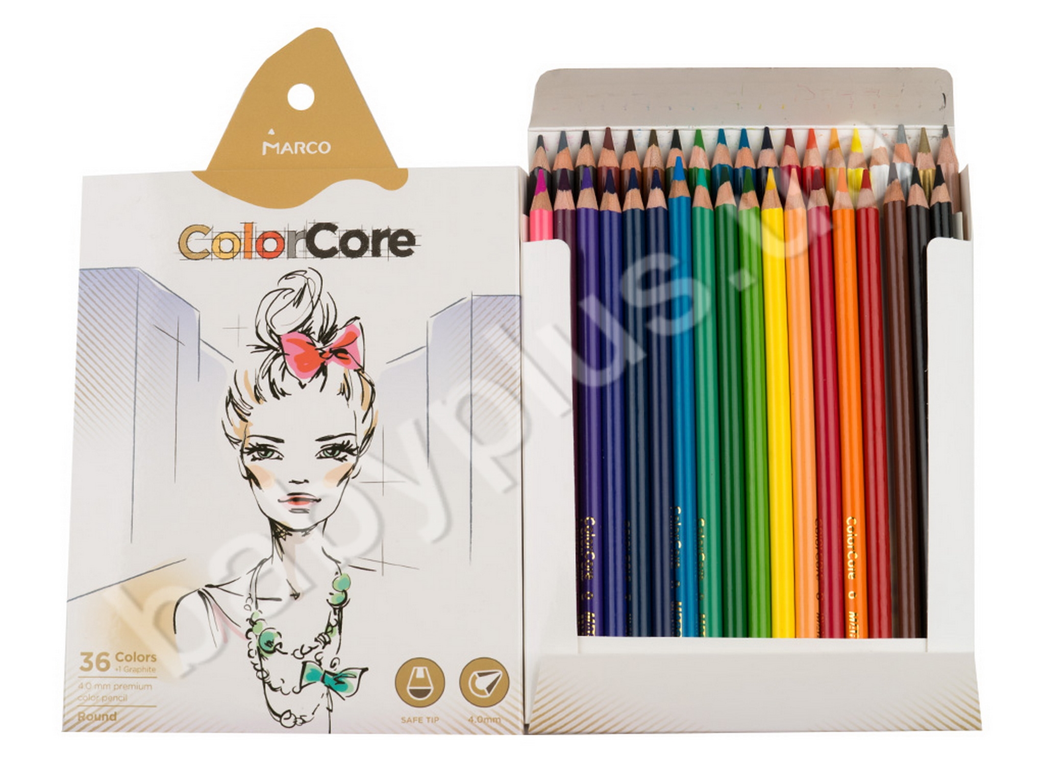 Набір кольорових олівців 36 кольорів Color Core в картонній коробці. Marco 3130-36